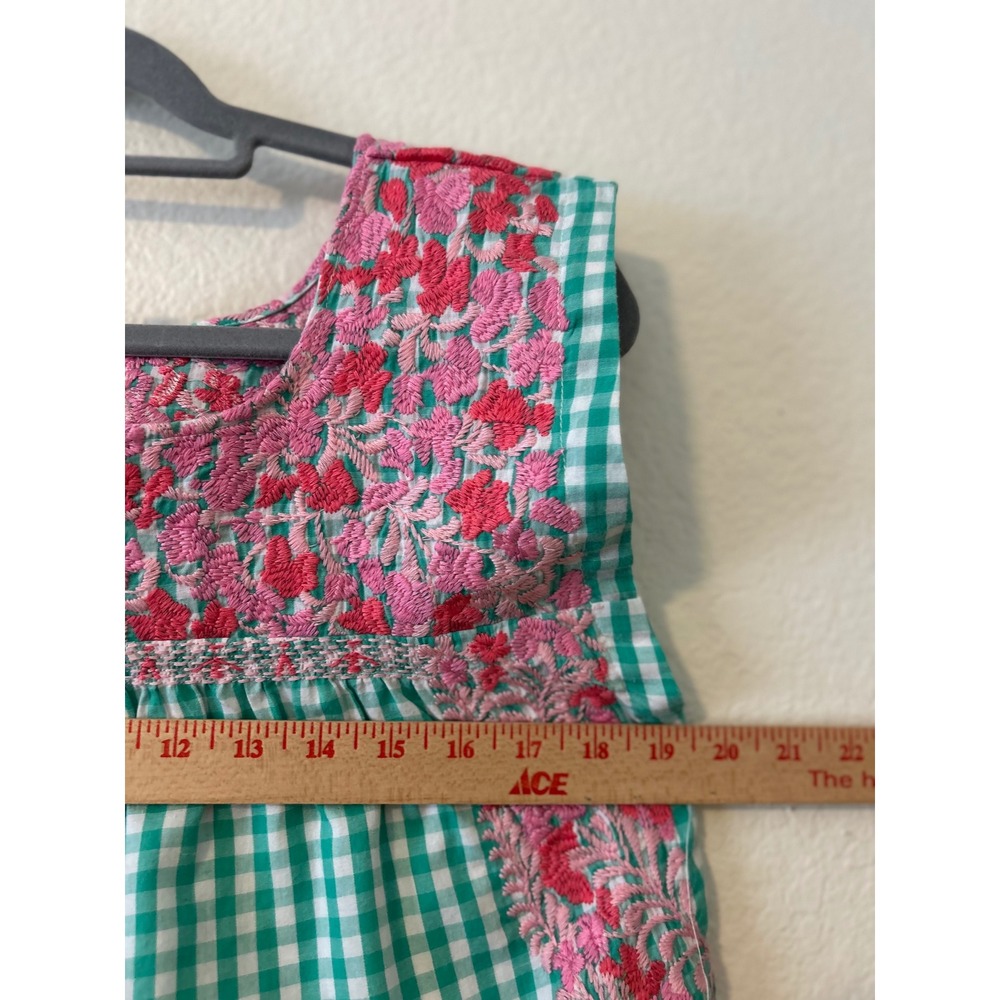 J. Marie‎ Boho Green Gingham Pink Floral Embroidered Sleeveless Top SZ S - Picture 6 of 7
